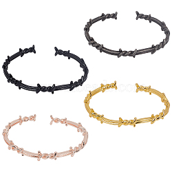 4Pcs 4 Colors Alloy Thornlet Open Cuff Bangles Set, Mixed Color, Inner Diameter: 2-3/8~2-1/2x1-7/8 inch(6.1~6.3x4.7cm), 1pc/color(BJEW-AN0001-78)