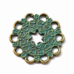 Tibetan Style Alloy Filigree Joiners, Flower, Antique Bronze & Green Patina, 31.5x32.5x2mm, Hole: 3.5x4mm(FIND-WH0034-27ABG)