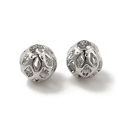 Brass Hollow Spacer Beads, Round, Real Platinum Plated, 5mm, Hole: 1.6mm(KK-P249-03B-P)