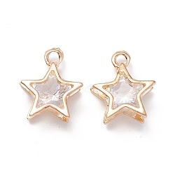 Alloy Clear Cubic Zirconia Charms, Long-Lasting Plated, Star, Golden, 14x12x5mm, Hole: 1.4mm(ZIRC-A022-01G)