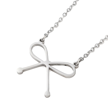 Non-Tarnish 304 Stainless Steel Bowknot Pendant Necklaces for Women, Stainless Steel Color, 17.13 inch(43.5+6cm)