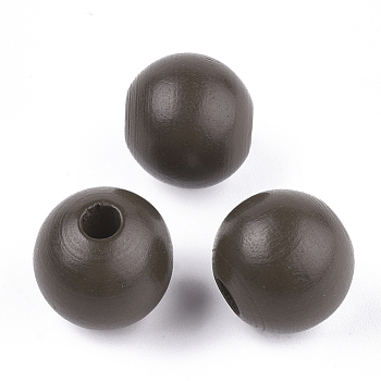 Painted Natural Wood European Beads, Large Hole Beads, Round, Coconut Brown, 16x15mm, Hole: 4mm