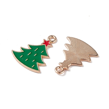 Christmas Alloy Enamel Pendants, Christmas Tree with Star Charm, Light Gold, Green, 20x16x1mm, Hole: 2mm