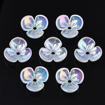 3-Petal Electroplate Acrylic Bead Caps, Flower, WhiteSmoke, 12x12.5x4mm, Hole: 1.5mm