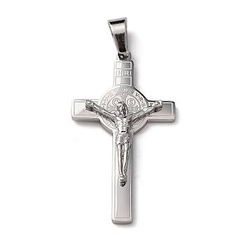 304 Stainless Steel Religion Jesus Cross Pendants, Stainless Steel Color, 37.5x21x4.5mm, Hole: 4x7.5mm
