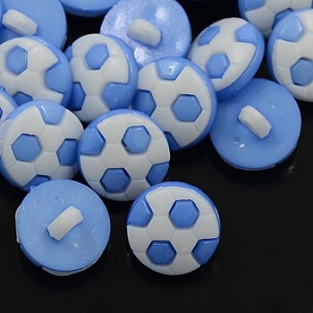 Sports Theme, Acrylic Shank Buttons, 1-Hole, Dyed, FootBall/Soccer Ball, Cornflower Blue, 13x4mm, Hole: 3x2mm