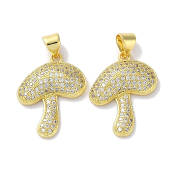 Rack Plating Brass Micro Pave Cubic Zirconia Pendants, Long-Lasting Plated, Lead Free & Cadmium Free, Mushroom, Real 18K Gold Plated, 22x17x4mm, Hole: 5.5x4mm