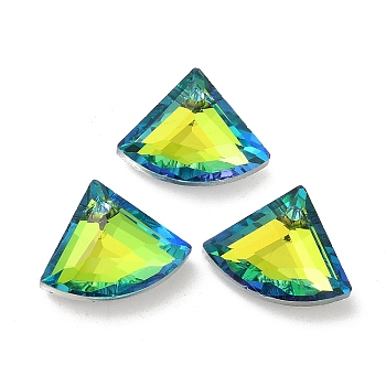 Electroplated Glass Pendants, Back Plated, Faceted, Fan-Shaped, Yellow Green, 12x15x5mm, Hole: 1.2mm