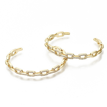 Brass Micro Pave Clear Cubic Zirconia Cuff Bangles, Nickel Free, Cable Chain Shape, Real 16K Gold Plated, Inner Diameter: 2-3/8x1-7/8 inch(5.9x4.8cm), 6mm