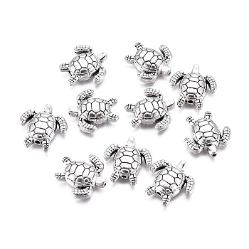 Tibetan Style Alloy Beads, Sea Turtle, Antique Silver, 13.5x14x3.5mm, Hole: 1.2mm