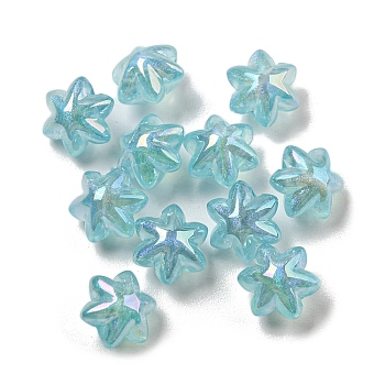 AB Color Plated Acrylic Beads, with Glitter Powder, Flower, Dark Turquoise, 10x9x7mm, Hole: 1.4mm