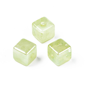 Transparent Acrylic Beads, Imitation Gemstone Style, Cube, Light Green, 13.5x13.5x13.5mm, Hole: 3.5mm