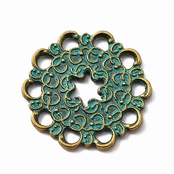 Tibetan Style Alloy Filigree Joiners, Flower, Antique Bronze & Green Patina, 31.5x32.5x2mm, Hole: 3.5x4mm