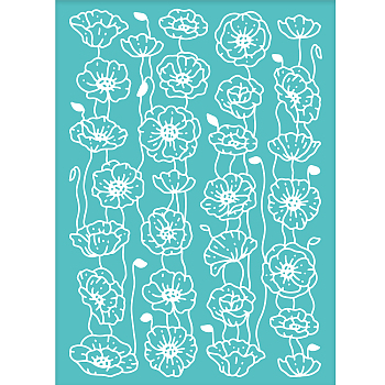 Self-Adhesive Silk Screen Printing Stencil, for Painting on Wood, DIY Decoration T-Shirt Fabric, Turquoise, Flower Pattern, 19.5x14cm