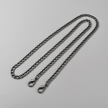 Purse Chains, Alloy & Iron Curb Chain Bag Straps, with Lobster Claw Clasp, Bag Replacement Accessories, Gunmetal, 120cm