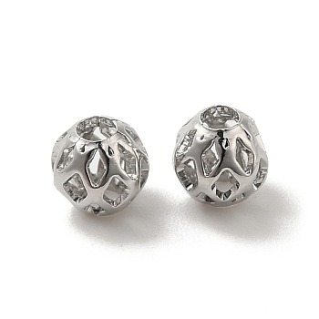Brass Hollow Spacer Beads, Round, Real Platinum Plated, 5mm, Hole: 1.6mm