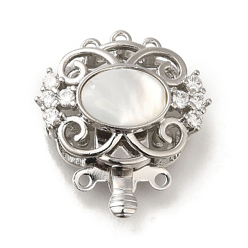 Brass Micro Pave Clear Cubic Zirconia Box Clasps with Resin, Cadmium Free & Nickel Free & Lead Free, Flower, Platinum, 23x20.5x8mm, Hole: 1.2mm