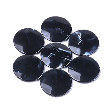 Acrylic Beads, Imitation Gemstone Style, Flat Round, Black, 32x6mm, Hole: 1.6mm