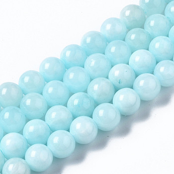 Natural Dyed Yellow Jade Gemstone Bead Strands, Round, Light Sky Blue, 8mm, Hole: 1mm, about 50pcs/strand, 15.7 inch