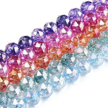Transparent Electroplate Glass Beads Strands, AB Color Plated, Faceted, Round, Mixed Color, 8x7.5mm, Hole: 1.8mm, about 50pcs/strand, 14.96''(38cm)
