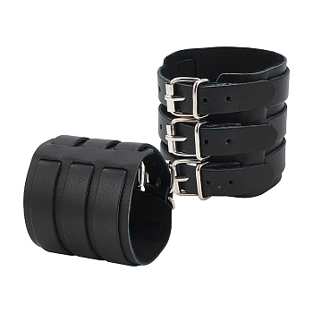 Adjustable Cowhide Cuff Cord Bracelet, Wrist Guard Gauntlet Wristband with Alloy Buckles, Black, 10-3/4 inch(27.4cm)
