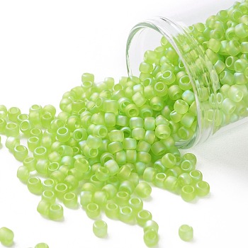 TOHO Round Seed Beads, Japanese Seed Beads, (164F) Transparent AB Frost Lime Green, 8/0, 3mm, Hole: 1mm, about 222pcs/10g