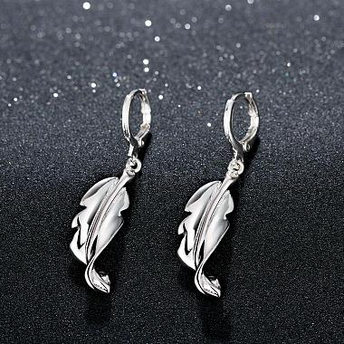 Beautiful Design Silver Color Plated Brass Leaf Dangle Earrings(EJEW-BB00702)-3