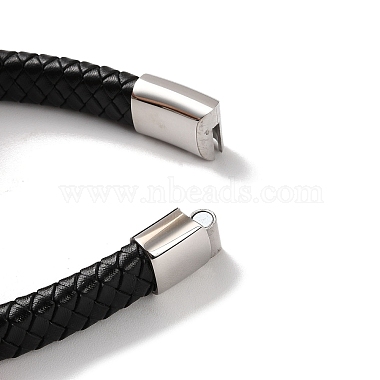 bracelets pour hommes en cordon de cuir pu noir tressé(BJEW-K243-22AS)-4